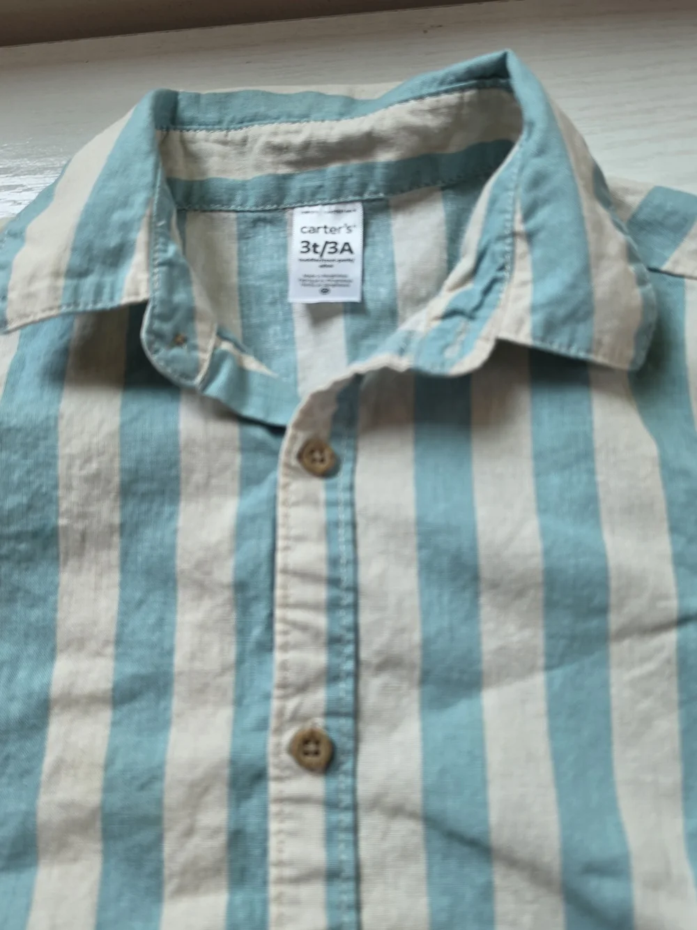 Carter's Boys Short Sleeve Button-Up Shirt - Aqua & Cream Stripes
